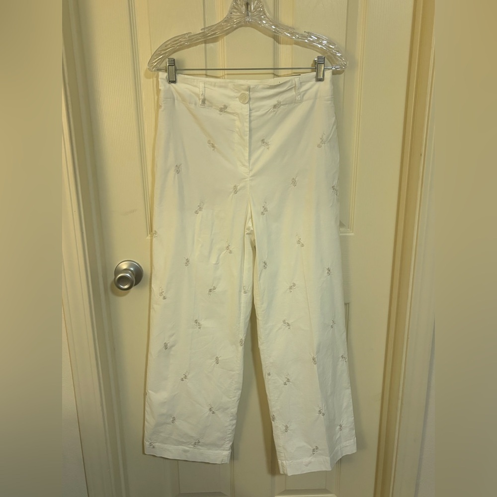NWT Nicole Miller Hi-Rise Straight Leg Pants Floral classic summer white garden - Picture 2 of 9